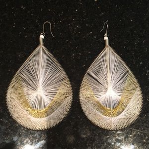 White & Gold Tear Drop Earrings